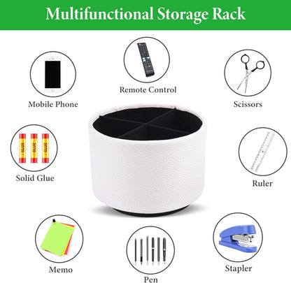 Round Leather Art Supply Organizer,Remote Control Holder,360 Degree Rotating,Multi-Functional Pencil Holder,4 Compartments Desktop Stationary Organizer(1-Fractal Flower) | Round - Colors C
