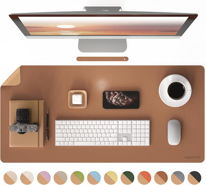 RENMTURE Desk Pad, Cork & PU Leather Desk Mat, Large Mouse pad, Non-Slip Desk Protector and Blotter, Waterproof Writing Pad, Desk Accessories and Organizers for Home Office (Light Yellow, 32"x16")