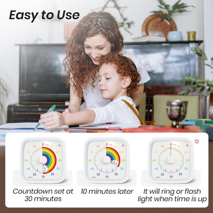 Yunbaoit Visual Timer with Protective Case, Rainbow Disk 60 Minute Countdown Timer for Kids and Adults, Silent Time Management Tool(Blue Rainbow)