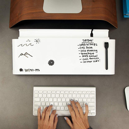 FluidStance Slope Desktop Dry Erase Computer to-Do Board, Dry Erase Surface, Solid Steel with White Surface (White, Medium)