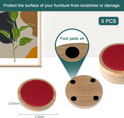 Wood Coasters for Drinks, Minacun Absorbent Coaster Sets of 5, Drinks Coasters for Coffee Tabletop Protection, Non-Slip, Non-Stick, Suitable for Kinds of Cups Wooden Table Drink, 4.3 Inches Black
