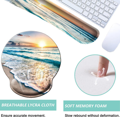 Keyboard Wrist Rest Pad Mouse Pad with Wrist Support Set of 3, Mousepad with Non-Slip Rubber Base, Ergonomic Memory Foam Mouse Wrist Cushion Support for Home Office Laptop Computer Gaming, Forest