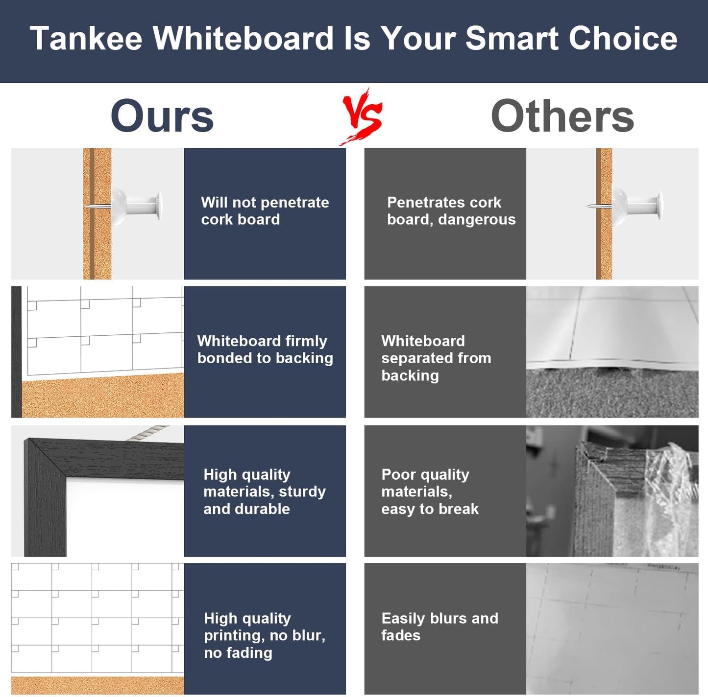 Calendar Whiteboard for Wall, TANKEE 17x13 Inches Whiteboard Calendar Cork Board Combo, Small Magnetic White Board with Wood Framed, Hanging Dry Erase Board for Kitchen Home Office School Planner