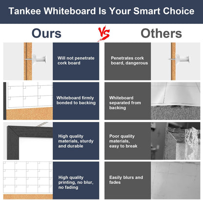 Calendar Whiteboard for Wall, TANKEE 17x13 Inches Whiteboard Calendar Cork Board Combo, Small Magnetic White Board with Wood Framed, Hanging Dry Erase Board for Kitchen Home Office School Planner