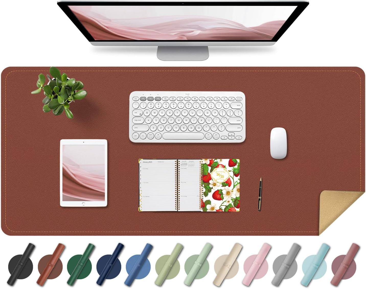 Non Slip Desk Mat, 31.5" x 15.7" PU Leather Desk Pad, Cork Desk Mat for Desktop, Desk Pad for Keyboard and Mouse, Ideal for Office and Home, Black