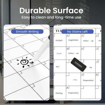 Monthly Whiteboard Calendar for Wall, Small 16" x 12" Dry Erase Board with Plastic Frame, Hanging Dry Erase Calendar with 3 Mini Sticky Notes for Kitchen Planner, Memo, Home and Office