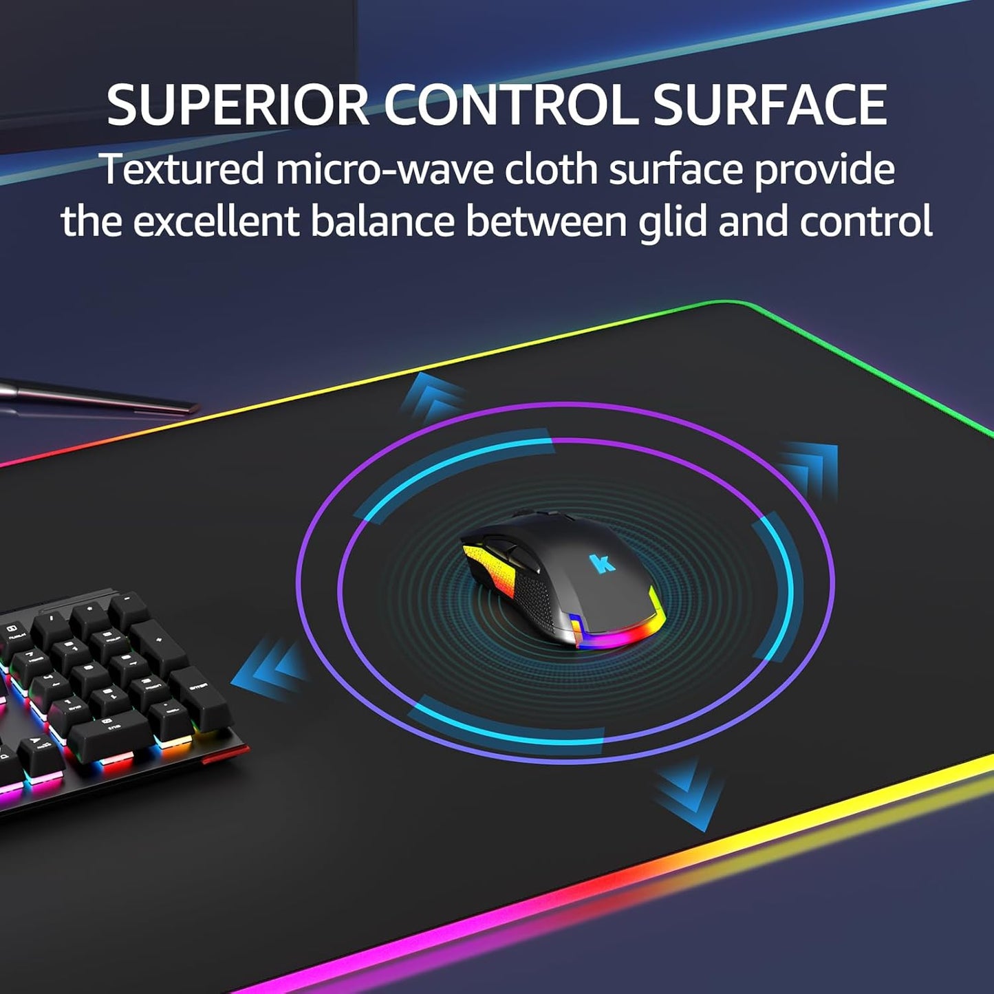 KTRIO Large Gaming Mouse Pad Desk Mat, Superior Micro-Weave Cloth for Precise Mouse Control, Non-Slip Rubber Base, Stitched Edges, Water-Resistant, for Gamer, Office & Home, 31.5" x 11.8" inches