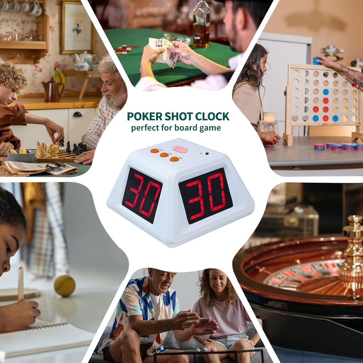 GANXIN Poker Shot Clock, Seconds Countdown Timer for Poker/Casino/Chess Tournament,20/30 Sec and Custom Time,4-Sides Cube Timer (Small,Green)