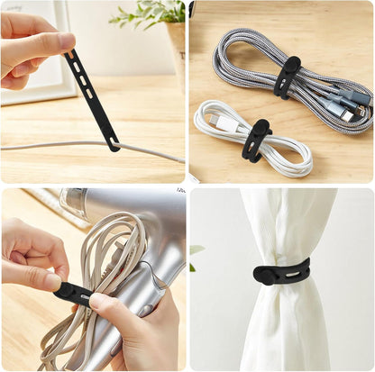 25 Pcs Silicone Cable Ties, Reusable Cable Straps Wire Organizer, Cable Management Cord Organizer for Fastening Earphone Phone Charger Home Office Desk Kitchen Appliances Cable Cords Wires