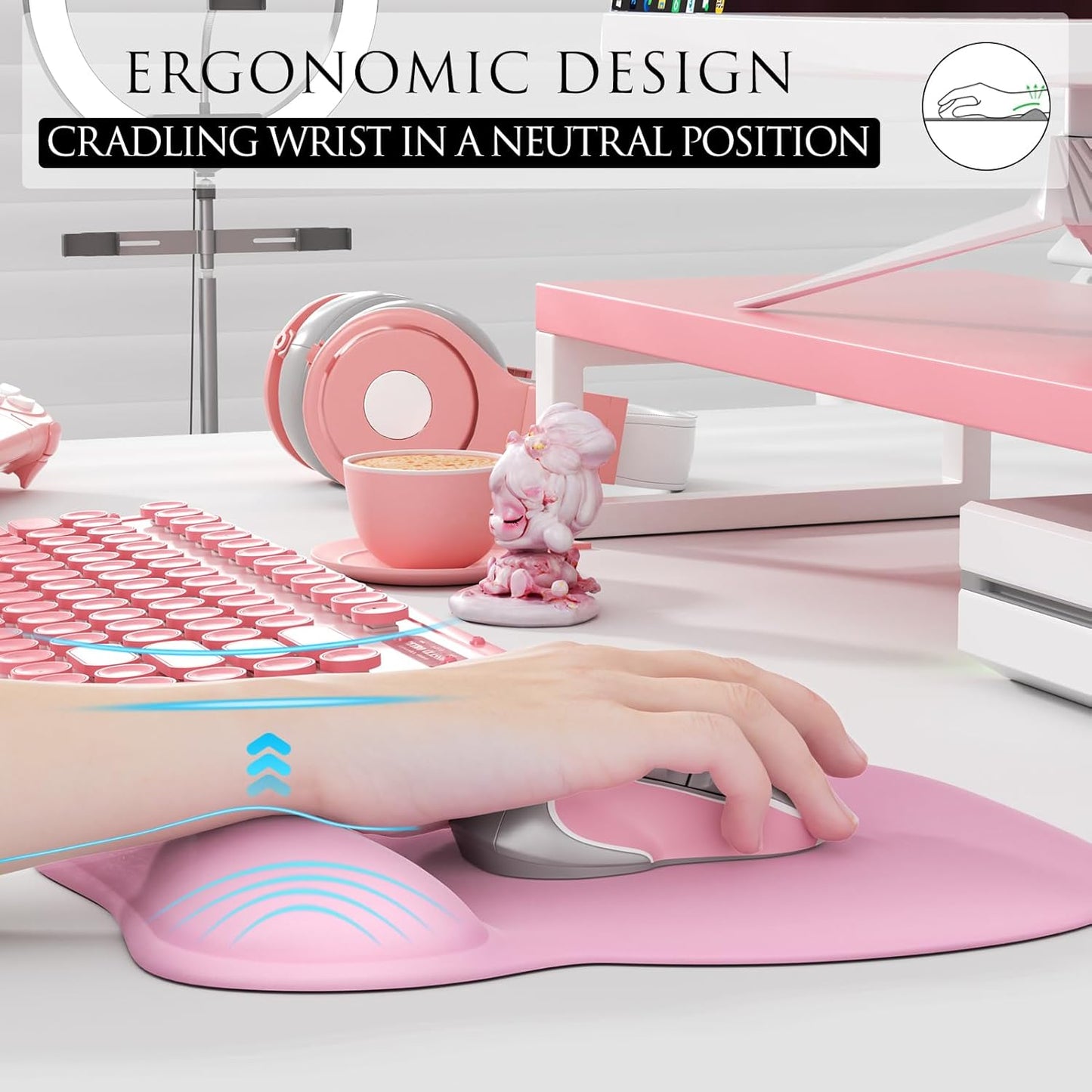 MROCO Ergonomic Mouse Pad with Gel Wrist Rest, Smooth Wrist Support Surface, Non-Slip PU Base for Pain Relief, Comfortable Mousepad for Computer, Laptop, Office & Home, 9.4 x 8.1 in, Black