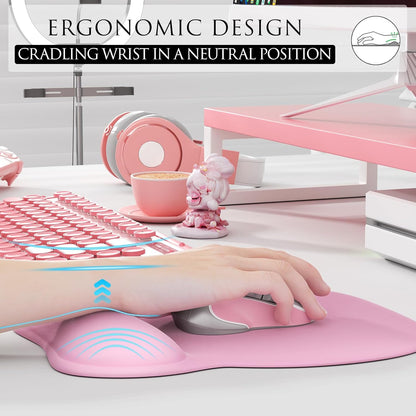 MROCO Ergonomic Mouse Pad with Gel Wrist Rest, Smooth Wrist Support Surface, Non-Slip PU Base for Pain Relief, Comfortable Mousepad for Computer, Laptop, Office & Home, 9.4 x 8.1 in, Black