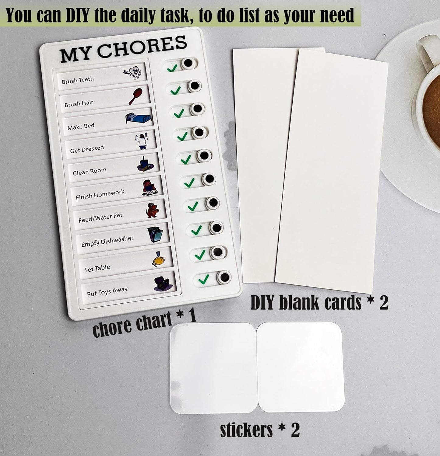 My Chores Checklist Task Planner - Daily Schedule Board for Kids & Adults - Multiple User Chore Chart - To Do List & Habit Tracker