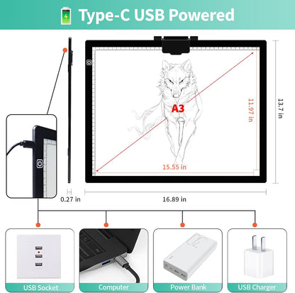 A4 Light Board for Diamond Painting - Tracing Light Box with Stand, Stepless Dimmable 3 Levels Brightness Light Pad, Ultra-Thin LED Light Pad for Weeding Vinyl, Drawing, Diamond Painting