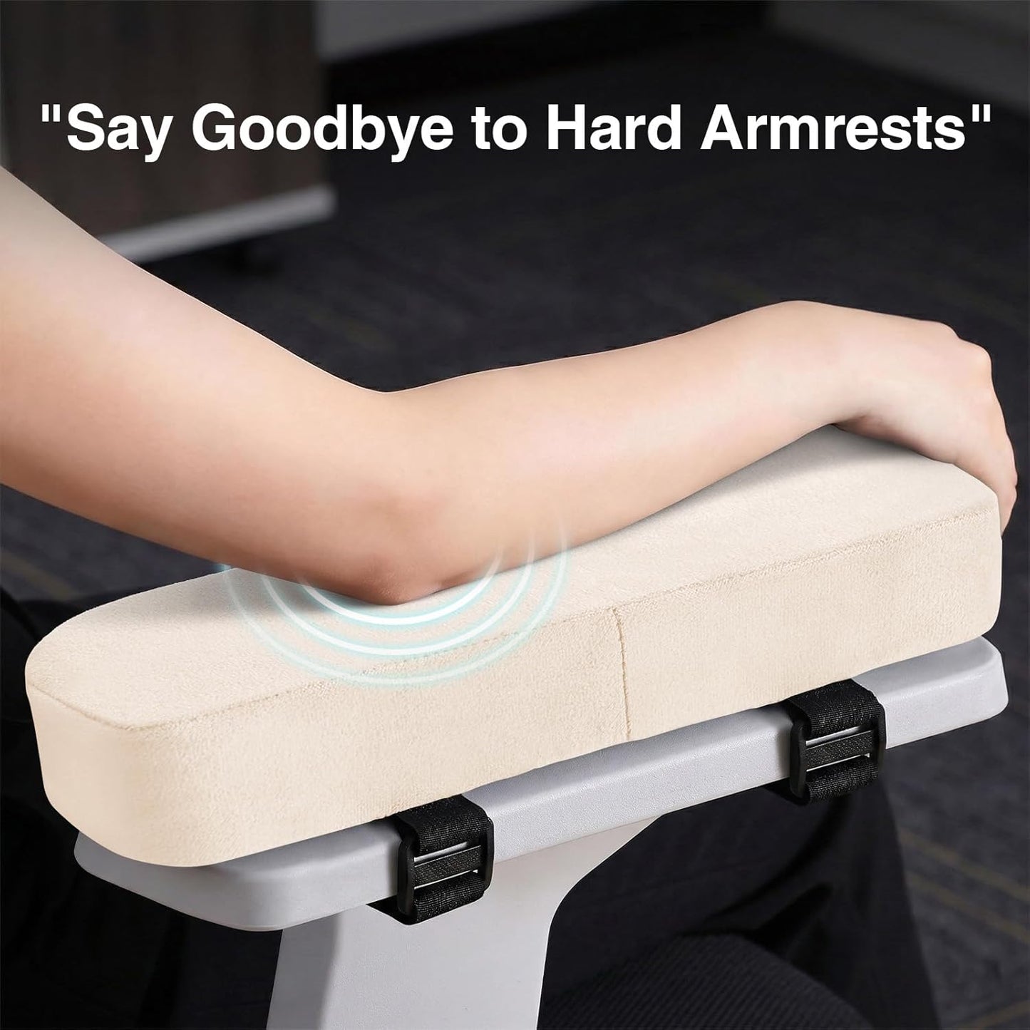 Smiry Ergonomic Office Chair Armrest Pads, Memory Foam Arm Rest Covers, Non-Slip Armrest Cushion with Adjustable Buckles and Straps, Elbow Relief for Desk, Gaming & Wheelchair (Black, Set of 2)