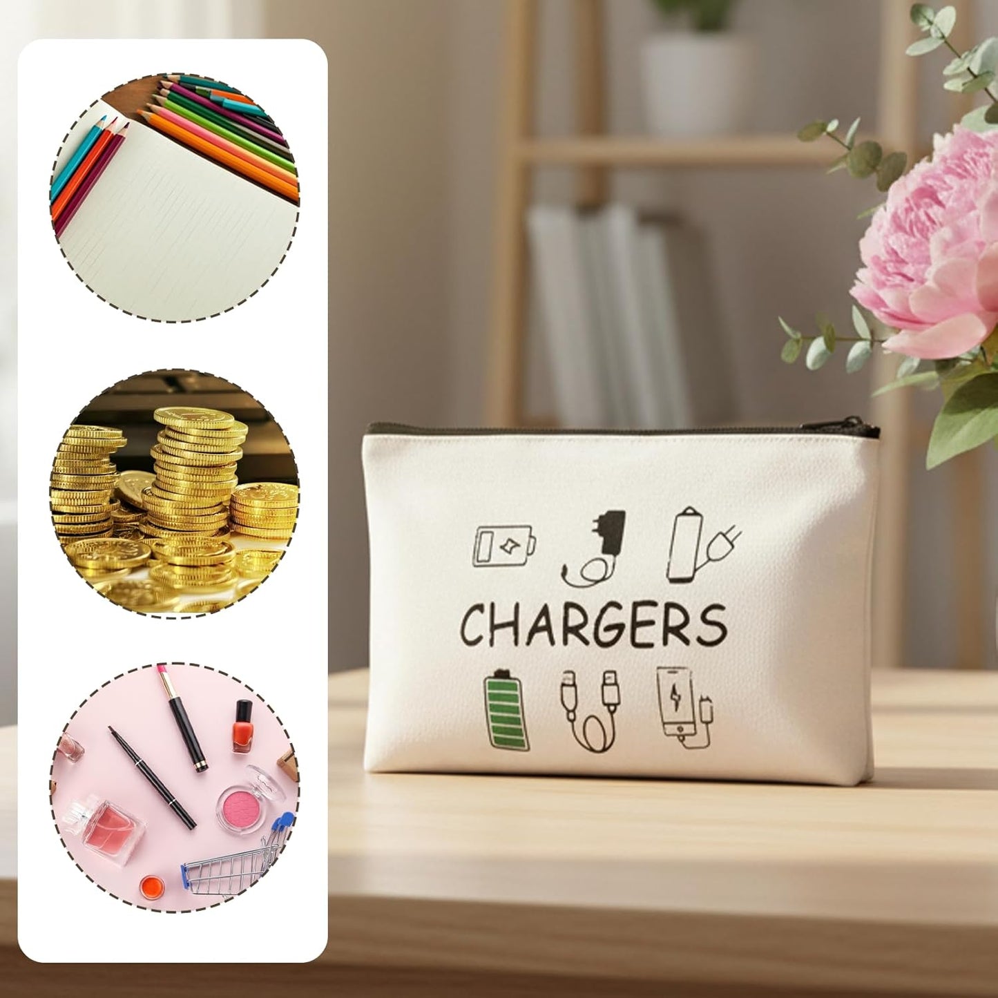Charger Makeup Bag Charging Cable Organizer Bag Chargers Makeup Bags Zipper Pouch Cosmetic Bags Funny Toiletry Organizer Pouch Travel Gifts for Women Traveler Charging Cord Themed Accessories