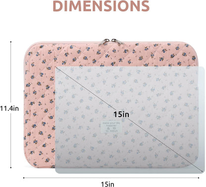 Puffy Laptop Sleeve 13 Inch Cute Quilted Laptop Protective Case Padded Floral Computer Sleeve for MacBook (A-Blue, 13 Inch)