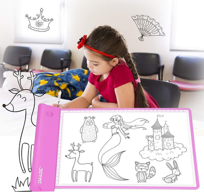 IMAGE Light Up Tracing Pad Pink Drawing Tablet Coloring Board for Kids Children to for Girls Boy (Includes 10 Traceable Sheets and Two Clips)