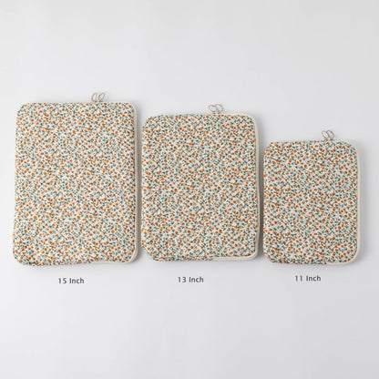 Puffy Laptop Sleeve 13 Inch Cute Quilted Laptop Protective Case Padded Floral Computer Sleeve for MacBook (A-Blue, 13 Inch)