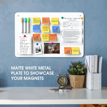 MaxGear Magnetic Board 17.5" x 11.4" Black Metal Magnet Bulletin Board for Wall, Refrigerator, Magnetic Board Display Notes, Photos, and More - Includes Dual Lock Tape and Screws