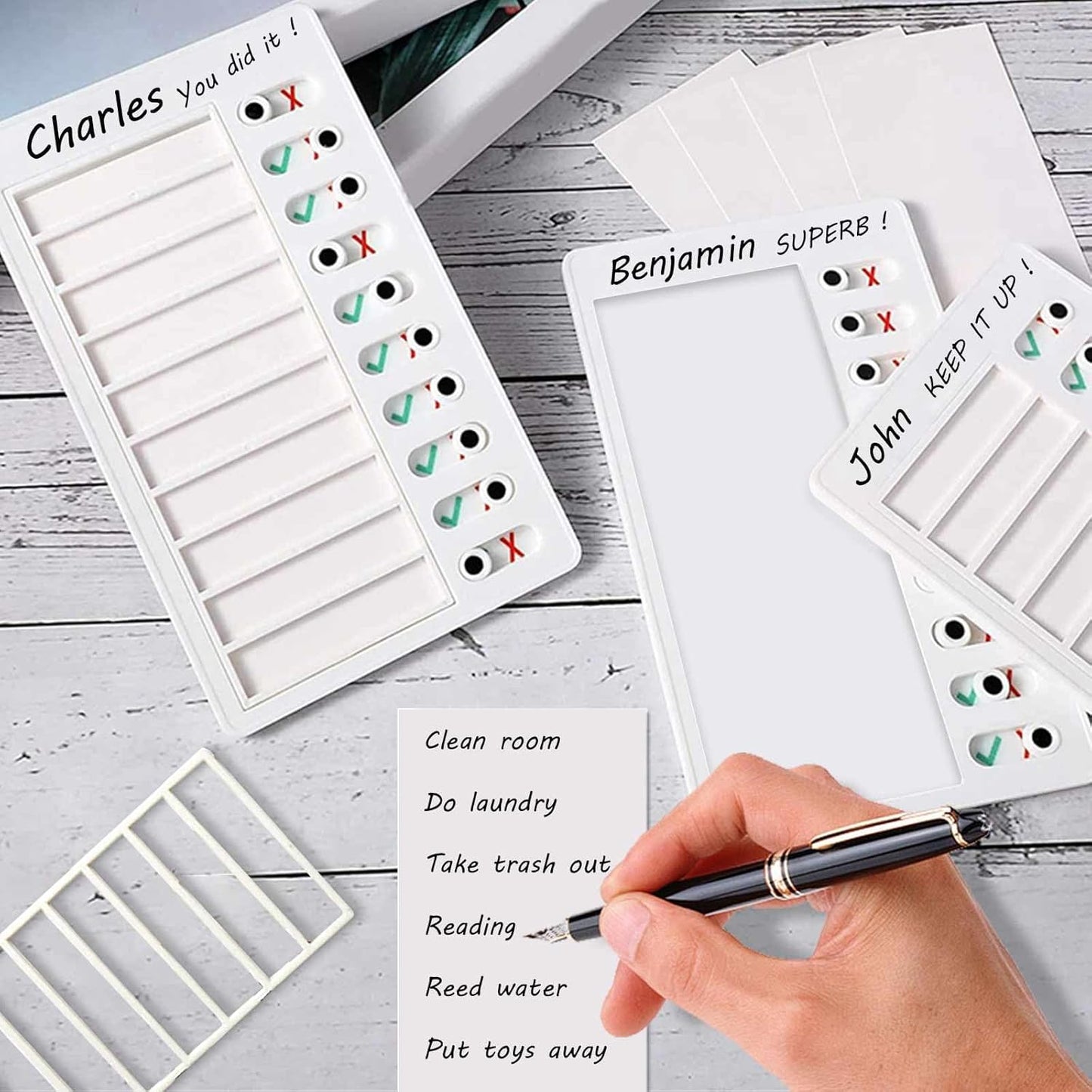 3 Pieces to Do List Checklist Boards, Plastic Memo Boards, Detachable Message Boards Checklist Slider, Schedule Planning Boards with 3 Acrylic Adhesive and 10 Cardstock for Check Items Accessories