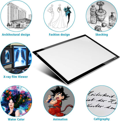 A2 Light Box, Large Size Tracing Light Pad, Ultra-Thin LED Light Board Stepless Brightness and Flicker-Free Design, Perfect for Drawing, 2D Animation, Calligraphy, Embossing, Sketching Tattoo