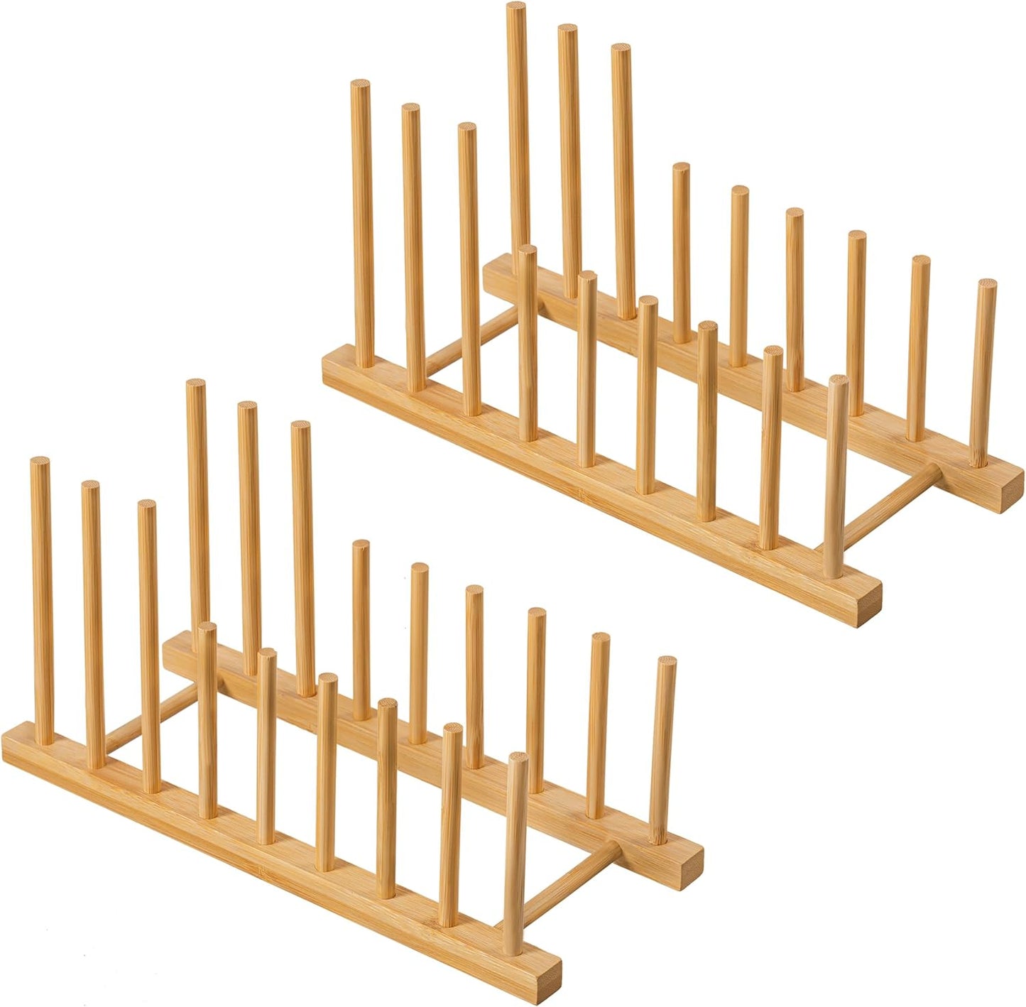 HBlife Heighten and Widen Bamboo Dish Drying Rack Plate Bowl Cup Book Pot Lid Cutting Board Stand Drainer Storage Holder Organizer for Kitchen Cabinet