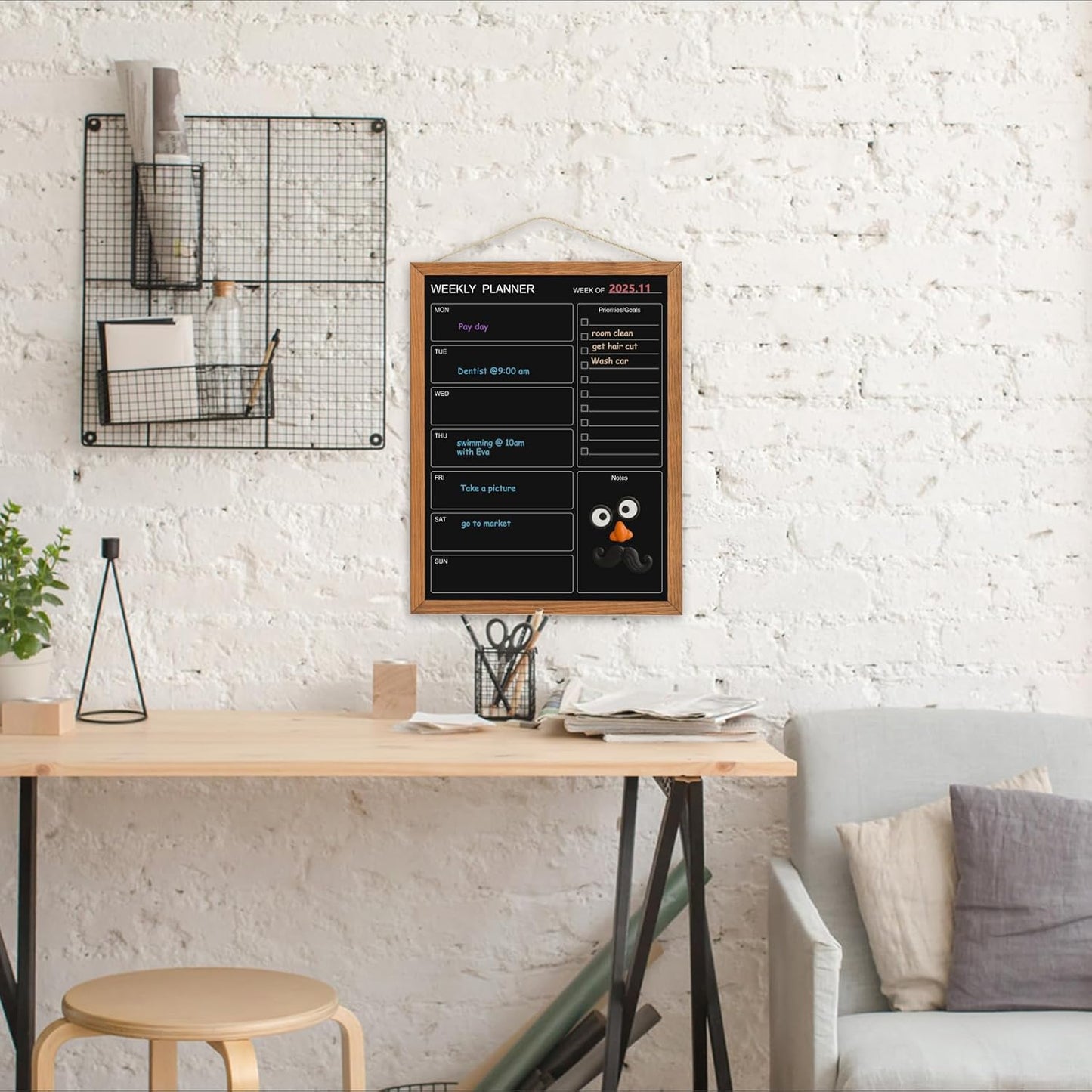 Calendar Weekly Chalkboard, 10.6" * 14.6", Magnetic Surface Rustic Brown Solid Pine Wood Frame Black Board for Office, School and Home(ZLHB-QZ-2737)