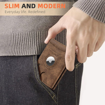 RUNBOX AirTag-Wallet-Mens-Slim-RFID Blocking Wallets Leather with Bill Compartment Air Tag Bifold Card Holder Wallet Gifts for Men Dad