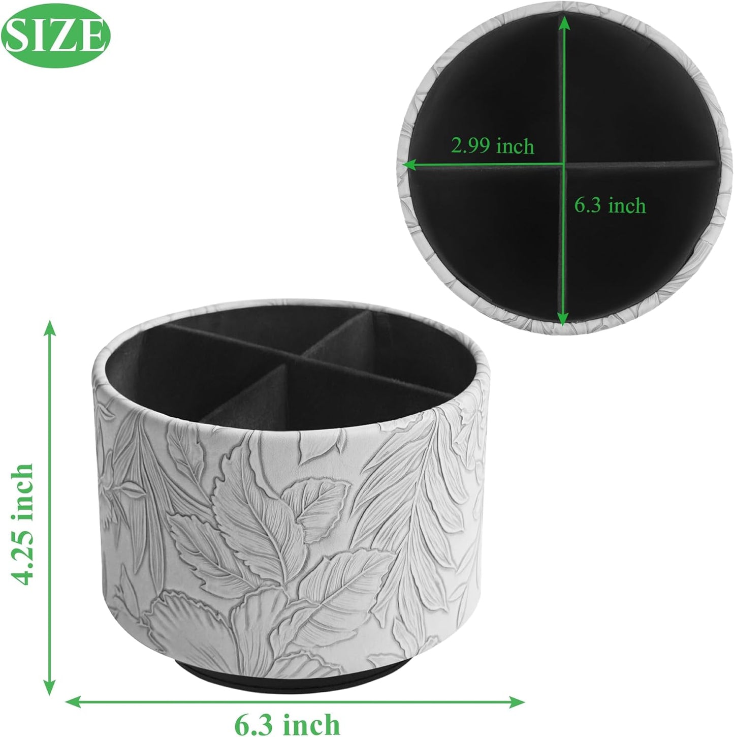 Round Leather Art Supply Organizer,Remote Control Holder,360 Degree Rotating,Multi-Functional Pencil Holder,4 Compartments Desktop Stationary Organizer(1-Fractal Flower) | Round - Colors A