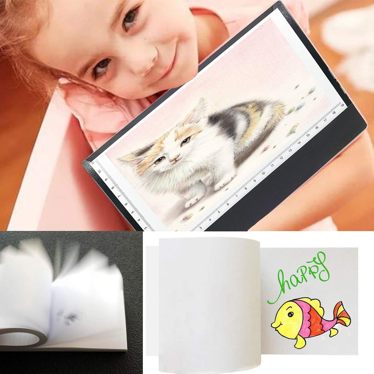 Canvall Flipbook Set for Drawing and Tracing Animation, Include: A5 LED Light Box, 540 Pages Animated Loose-Leaf Paper, 2 HB +12 Colored Drawing Pencils, Pencil Sharpener, Eraser and Screwdriver