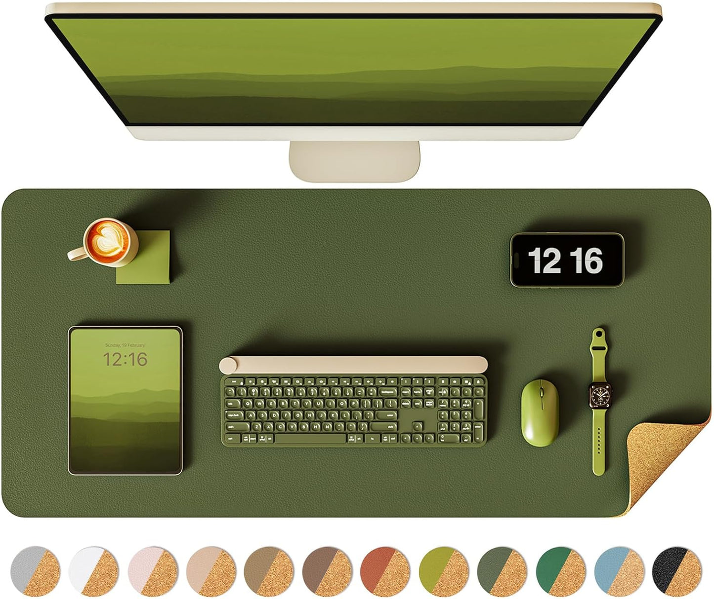 YSAGi Double-Sided Desk Pad, 31.5"x15.7"Leather Desk Mat, Eco Cork Desk Pad Protector,Large Mouse Pad,Waterproof Desk Blotter for Office/Home(Coffee)