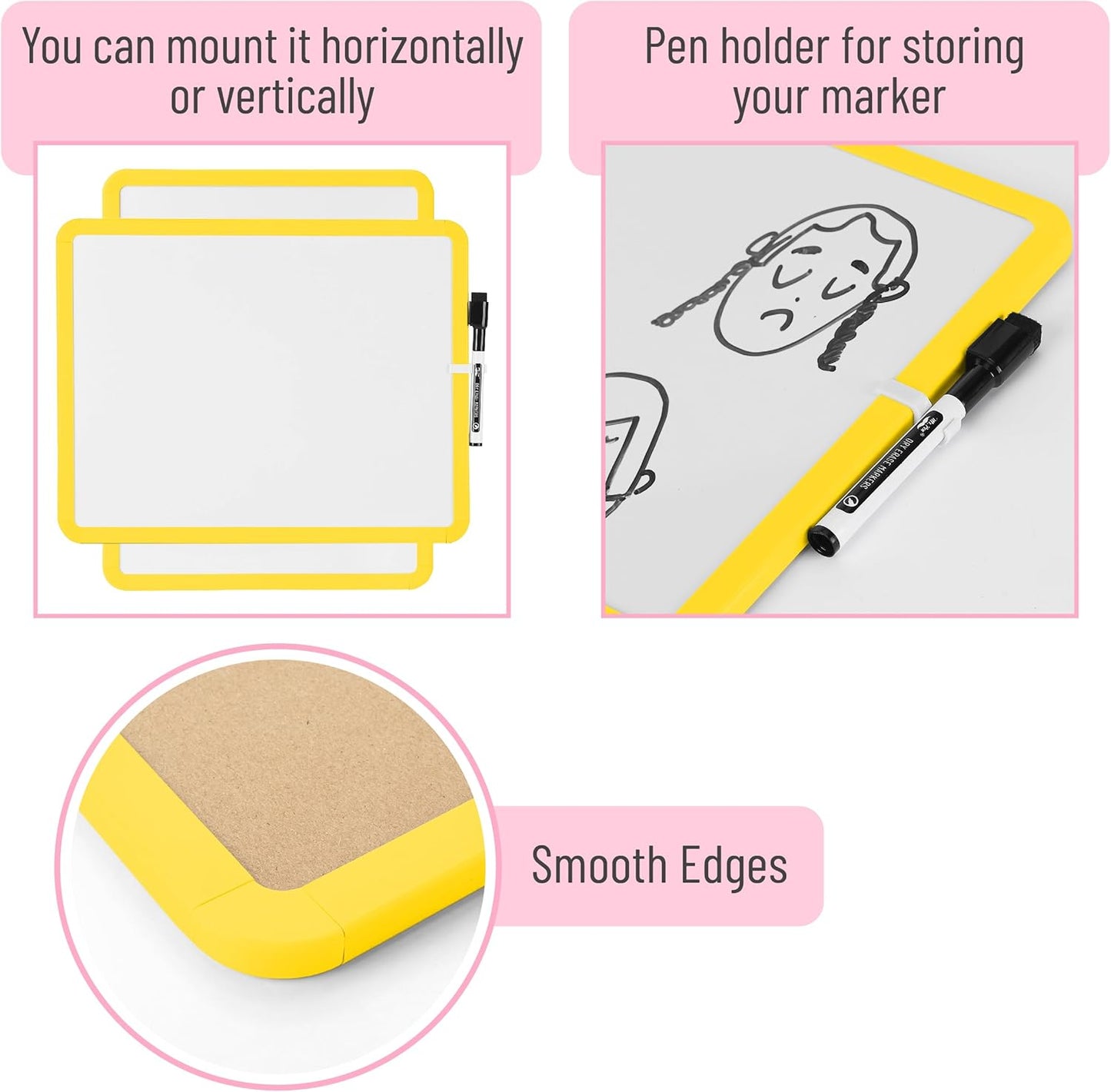 Mr. Pen- Dry Erase Board, 14” x 11” with a Black Dry Erase Marker, White Frame, Small Mini White Board for Students, Fridge, Wall, Locker, Includes Double Sided Tapes