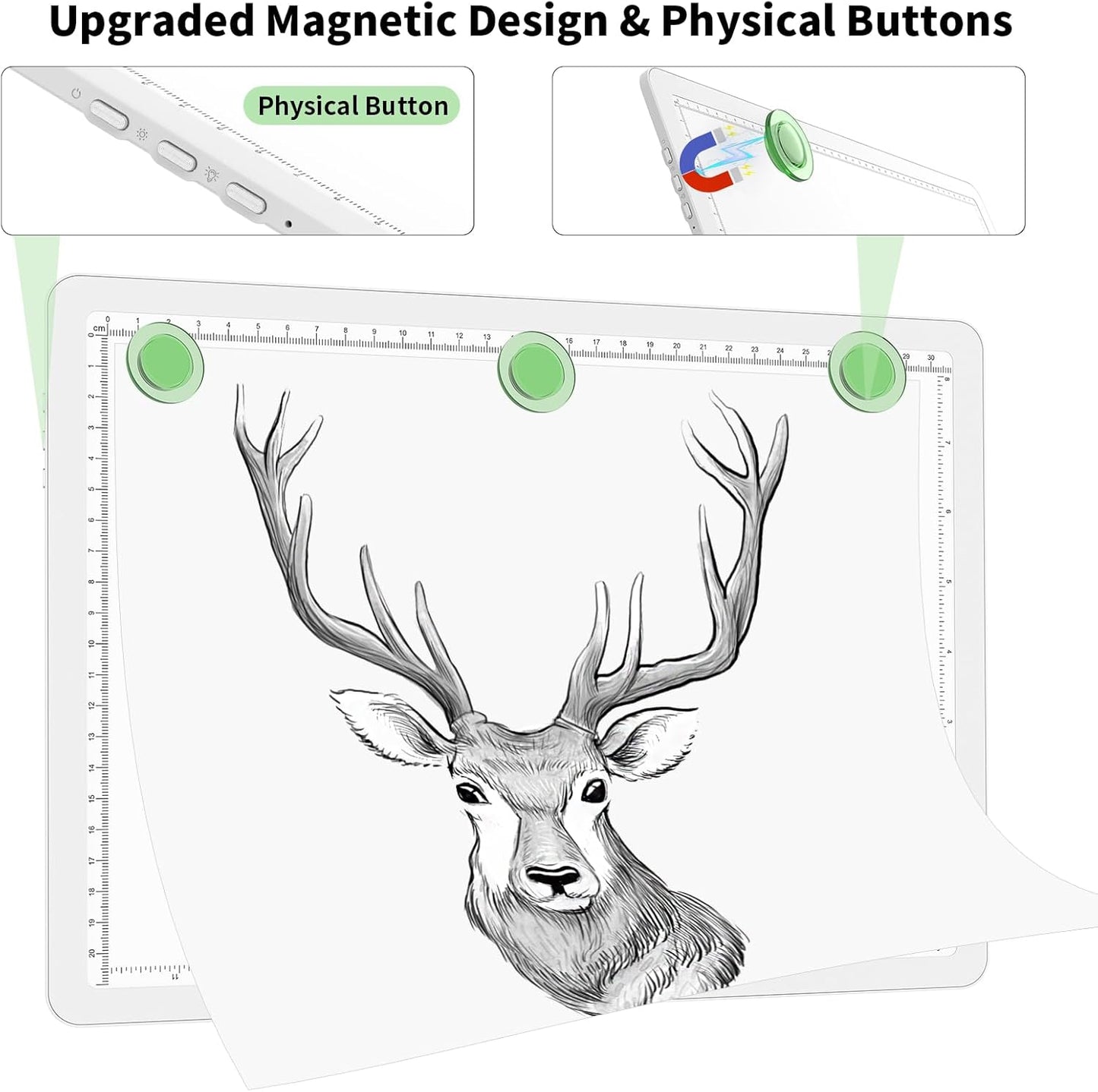 Phylosal Rechargeable A3 LED Light Pad for Diamond Painting, Ultra-Thin Magnetic Tracing Light Box for Drawing, Diamond Art Light Board with Side Button, Super Bright Light Table for Sketching (White)