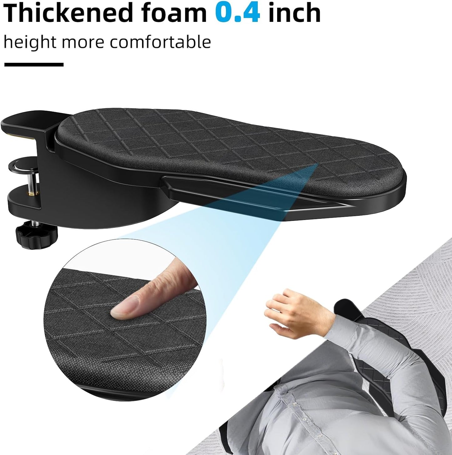 CABTE Ergonomics Desk Extender Tray, Table Mount Arm Wrist Rest Shelf, 180° Swivel Elbow Arm Support, Computer Desk Extender Tray for Home and Office (Black - Rotating)