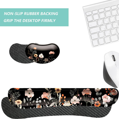 Keyboard Wrist Rest Mouse Wrist Support Set, Memory Foam Wrist Rest Pad for Computer Laptop Keyboard Mouse, Ergonomic Wrist Cushion Support for Typing Pain Relief, Gaming Home Office, Flowers Grass