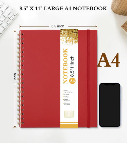 Dotted Notebook, Spiral Notebook Journal 8.5” x 11”, A4 Large Dot Grid Notebooks for Women Men, 100 GSM Dotted Paper, Plastic Hardcover Spiral Bullet Journals for Work School Sketching, Green