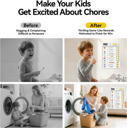 Chore Chart for Kids, Checklist Planning Board with Sliders, 19 Personalizable Sheets and Magnetic Marker, ADHD Tools for Kids to Do List Routine Chart Visual Schedule Board with Stand