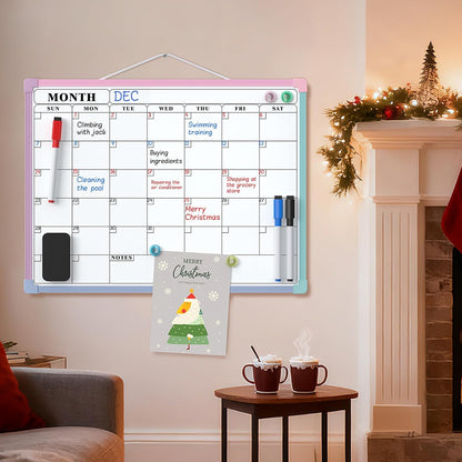 MaxGear Monthly Calendar Dry Erase Board for Wall, 16"x12" Small Hanging Double-Sided White Board, Portable Whiteboard for Planning, Drawing, Memo, to Do List, School, Home, Kitchen, Office
