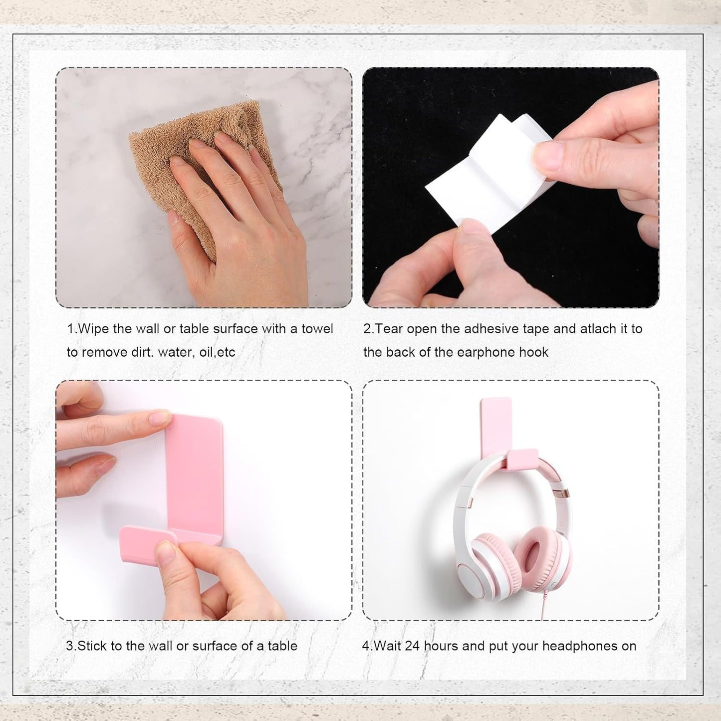 Weewooday 4 Pieces Headphone Hanger Holder Desk Adhesive Headphone Hook Wall Mount Headset Stand Acrylic Holder with Glues for General Purpose Game Earphone(White)