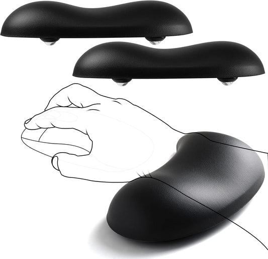 JIKIOU Ergonomic Gliding Palm Rests, Gel Mouse Wrist with Leather Surface, Sliding Wrist Pad with 4 Smooth Scroll Wheel, Fast Mouse Wrist Glider Designed for Office Computer Home Gaming, 2 Pack Black