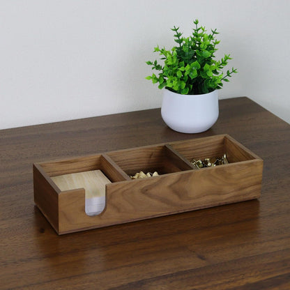 MultiBey Walnut Wood Sticky Notes Holder for Desk, 4x6 Inch Self -Sticky Note Memo Holder, Wooden Sticky Note Dispenser Office Desk Organizer for Dorm Room Office Home School (S)