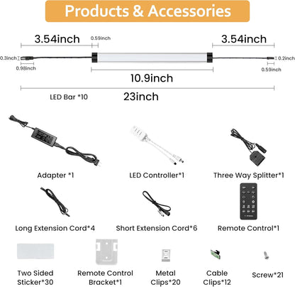 Under Cabinet Lights Kit, LED Smart Dimmable Strip Lighting Fixtures, 24V Plug in Linkable Bar LED Counter Lights for Pantry, Kitchen, Shelf, Bookcases, Showcase (10 PCS, Cold White)