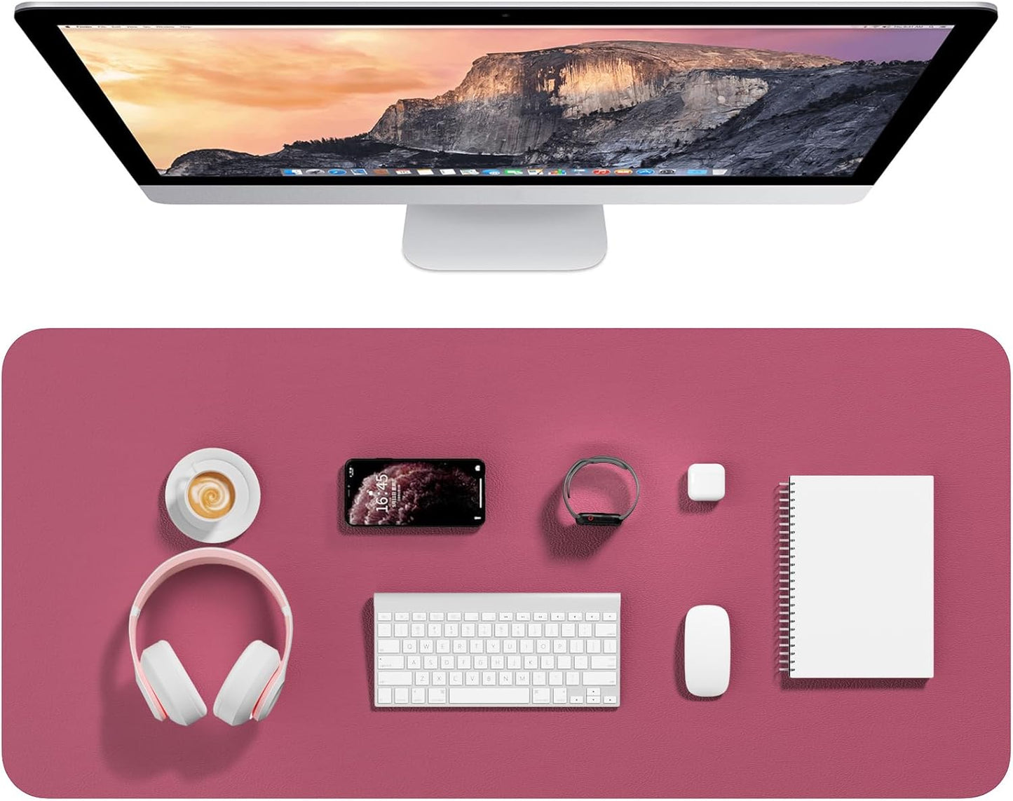 Hsurbtra Desk Pad, 23.6" x 13.8" PU Leather Desk Mat, M Extended Mouse Pad, Waterproof Desktop Blotter Protector, Non-Slip Ultra Thin Small Laptop Keyboard Writing Mat for Office Home, Pink