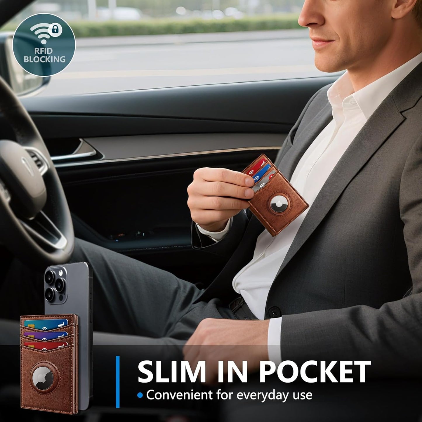 miyozi Airtag Slim Leather Wallet for Men - 12-Card Capacity, Magnetic Closure, Money Clip & Simplified Bill Compartment, RFID Blocking (4.3" x 3.0") | Gift Boxed