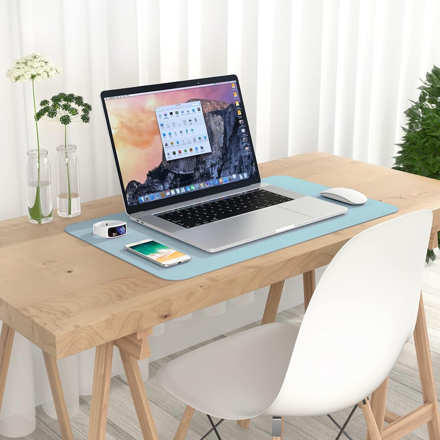 Hsurbtra Desk Pad, 23.6" x 13.8" PU Leather Desk Mat, M Extended Mouse Pad, Waterproof Desktop Blotter Protector, Non-Slip Ultra Thin Small Laptop Keyboard Writing Mat for Office Home, Pink