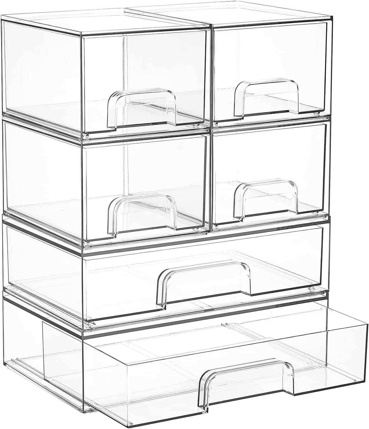 Vtopmart Stackable Storage Drawers Set of 3,Clear Plastic Organizer Bins for Makeup, Cosmetics, Beauty Supplies,Ideal for Vanity, Bathroom,Cabinet,Pantry Organization