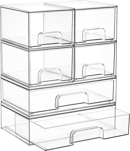 Vtopmart Stackable Storage Drawers Set of 3,Clear Plastic Organizer Bins for Makeup, Cosmetics, Beauty Supplies,Ideal for Vanity, Bathroom,Cabinet,Pantry Organization