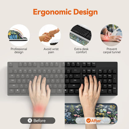 TECKNET Wrist Rest for Computer Keyboard, Thicken Memory Foam Wrist Support Pad for Keyboard, Ergonomic Palm Rest for Pain Relief, Anti-Slip Rubber Base, 17x3.3 in, 1 inch (25mm), Black
