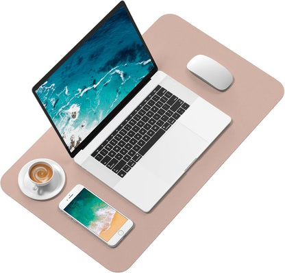 Hsurbtra Desk Pad, 23.6" x 13.8" PU Leather Desk Mat, M Extended Mouse Pad, Waterproof Desktop Blotter Protector, Non-Slip Ultra Thin Small Laptop Keyboard Writing Mat for Office Home, Pink