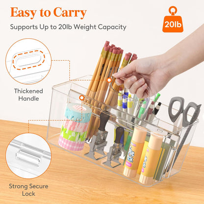 Lifewit 2 Pcs Plastic Caddy Organizer with Handle, Portable Art Supply Storage for Craft Supplies, Cosmetics, Holds Pencil, Crayon, Brushes, Hair Product, Dorm Shower Caddy, Clear, 25 x 15x 17cm